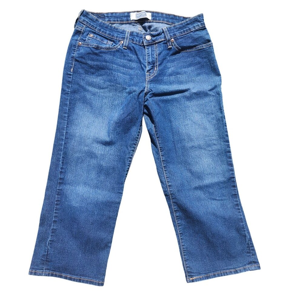 Levi’s Signature Women’s Size 12 Cropped Dark Wash Jeans Embroidered Detail - Picture 2 of 6